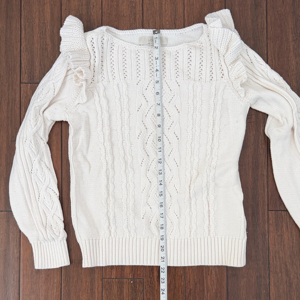 LOFT Cream Ruffle Shoulder Sweater - Picture 5 of 6